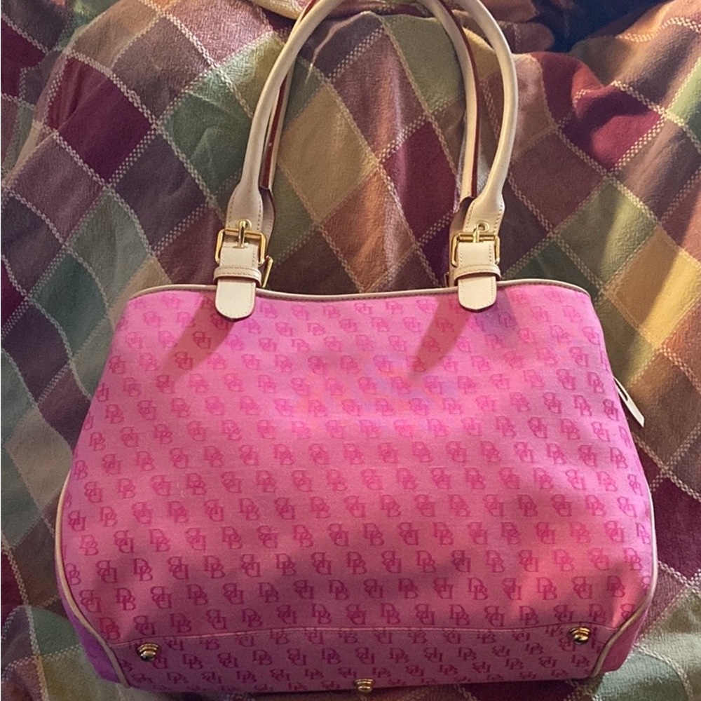 Dooney & Bourke Pink and Cream Shoulder Bag with Gold Metallic Hardware